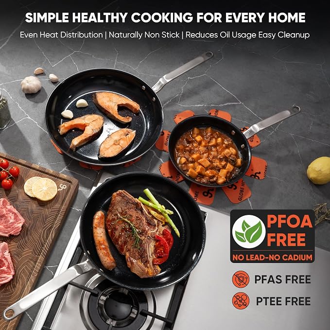 8 Inch 5-Ply Ceramic Non Stick Frying Pan Omelet Pan | PTFE/PFOA/PFAS-Free, Induction Ready, Oven Safe up to 650°F, Even Heat, Easy to Clean, For Singles or Small Kitchens