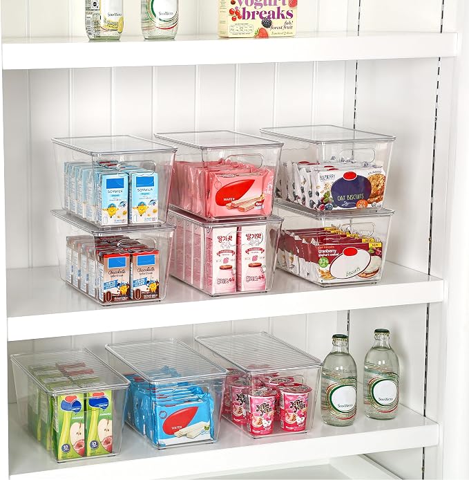 Vtopmart 1 Pack Clear Stackable Storage Bins with Lids, Medium | BPA-free Plastic, Organize Vertically, For Pantry Kitchen Fridge Cabinet Closet Bathroom, Built to Last, Easy to Move
