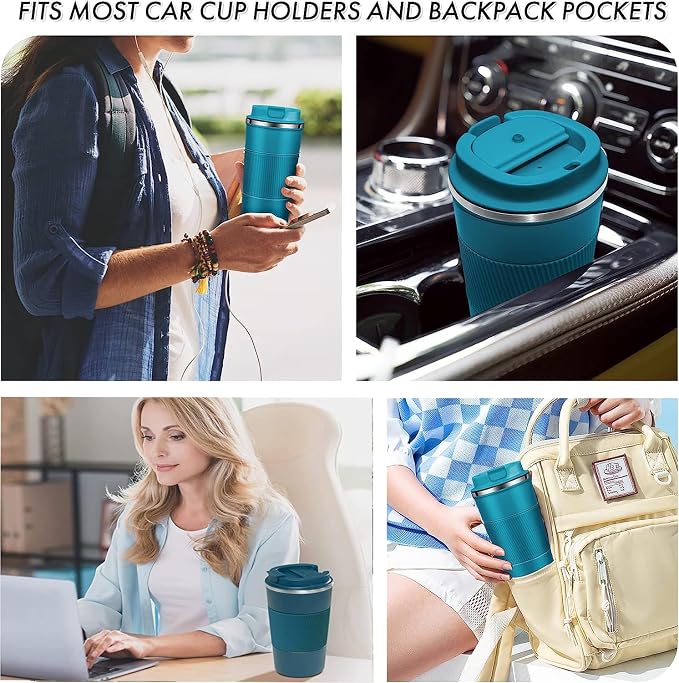 Insulated Travel Coffee Mug 16 oz, Spill Proof Coffee Mug To Go, Leakproof Stainless Steel Coffee Tumblers Reusable Thermal Coffee Cup with Lid for Hot & Cold Drinks (Blue, 510ml)