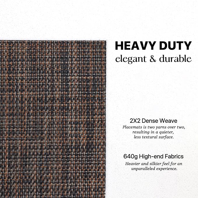 LEXMORE PlaceMats Set of 12 Vinyl/Plastic Woven Place Mats for Kitchen Table Indoor/Outdoor Washable PlaceMat Wipeable Dining Table Mats(Black/Brown)