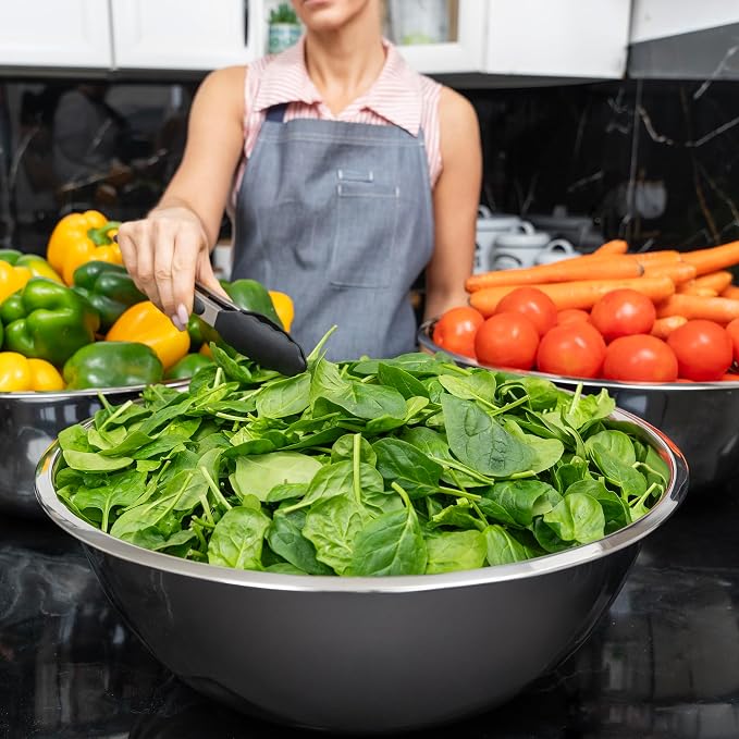 30 Quart Large Stainless Steel Mixing Bowls Set, 3-Pack, Nesting Bowls | Extra Large Commercial Grade Metal Bowls for Meal Prep, Baking, Serving, Food Storage. Rustproof & Dishwasher Safe