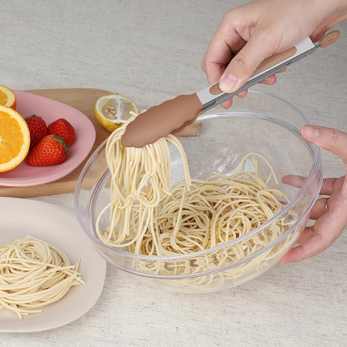 Hotec Mini Silicone Kitchen Tongs for Cooking - 7-Inch Small Serving Tongs with Silicone Tips, Set of 3 (Neutral)