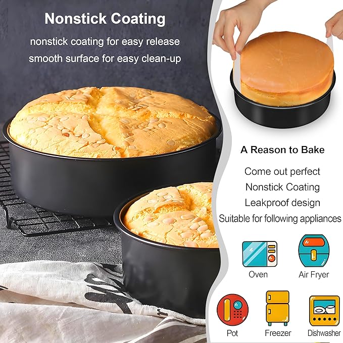 8 Inch Cake Pan, 3PCS Nonstick Baking Pans Set with 100PCS Parchment Paper | Cookie Cake Pan for Layer Cakes, Sturdy Round Cake Pans Sets for Baking for Birthday Christmas, Dishwasher Safe & Easy Clean