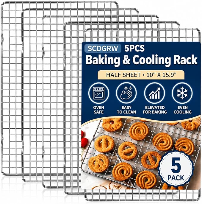 Cooling Rack Set of 2, 10" x 16" No Warp Heavy Duty Stainless Steel Baking Rack - Fits Jelly Roll Cookie Sheet Pan, Oven Safe 575°F, for Baking, Roasting & Dehydrating, Dishwasher Safe