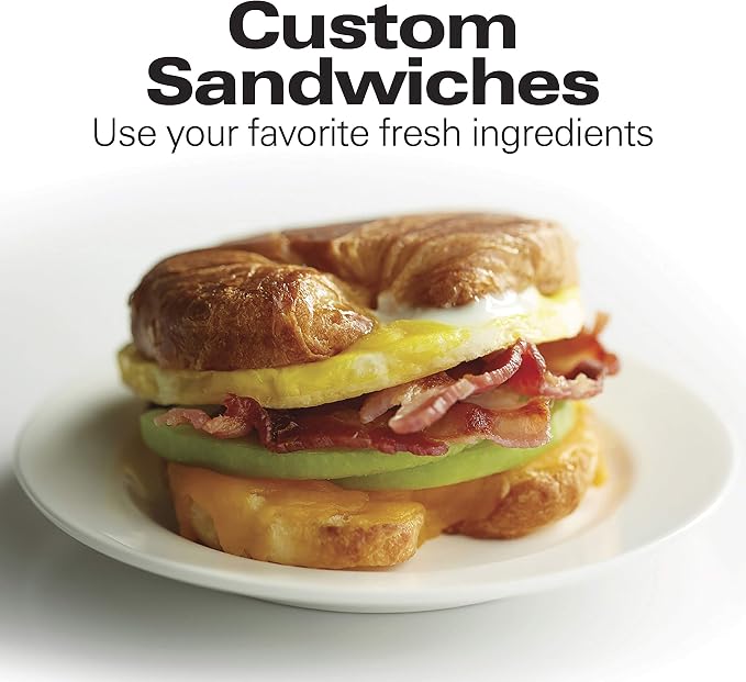 Hamilton Beach Breakfast Sandwich Maker with Egg Cooker Ring | Perfect for English Muffins, Croissants, Mini Waffles | Customizable & Fast | PFAS-Free | Black | 25477MN