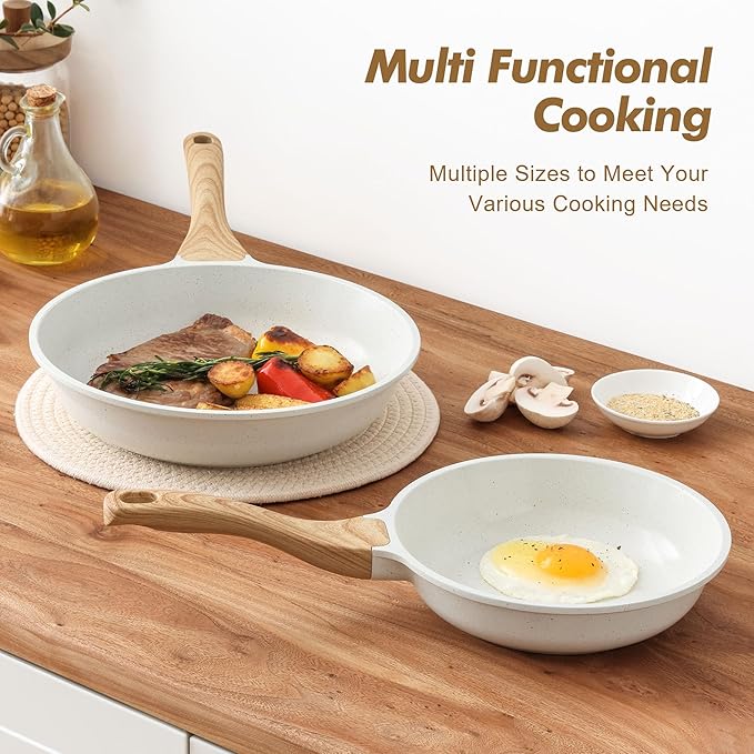 SENSARTE Ceramic Nonstick Frying Pan Skillets, White(10+12 Inch) | Healthy ceramic nontoxic coating, PTFE & PFAS free. Compatible with all stoves including induction cooktops. Easy to clean.