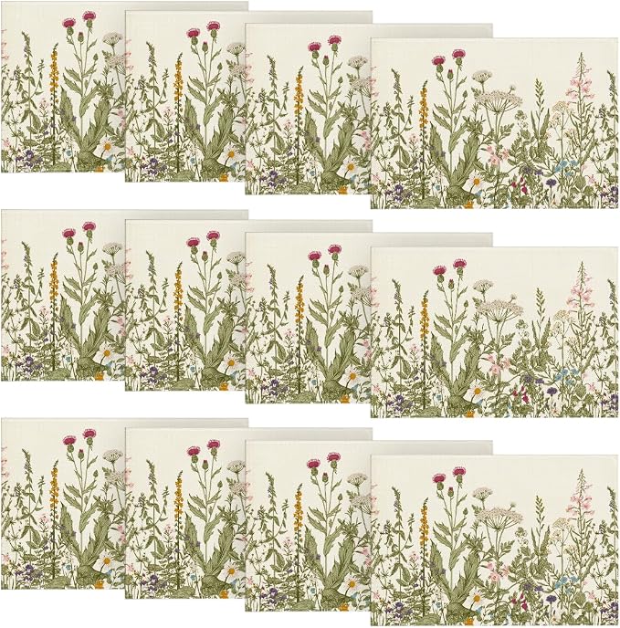 Artoid Mode Antique Herbs and Wild Flowers Summer Placemats Set of 12, 12x18 Inch Seasonal Wildflower Spring Table Mats for Party Kitchen Dining Decoration