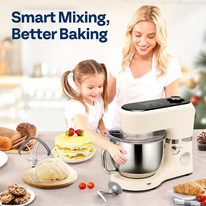 VIVOHOME Stand Mixer with Dough Proofing, 6-Quart Tilt-Head Mixer, White | One-Touch Programs, Adjustable Temperature & Time, Flex Edge Beater, Dough Hook, Whisk, Stainless Steel Bowl, Splash Guard