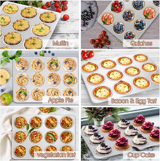 P&P CHEF 12-Cup Muffin Pan Tin, Stainless Steel Cupcake Pan, 1Pc | Muffin Tin for Oven Baking, Dishwasher Safe, Non-Toxic, Standard Size, Ideal for Homemade Muffin Cup Cake Tart Quiche