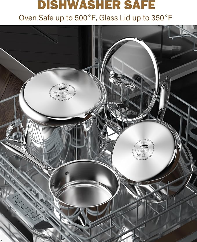 Cooks Standard Multi-Ply Clad 8 Quart Stainless Steel Stock Pot with Glass Lid | Tri-Ply Soup Pot for Boiling, Stews, Sauces, Induction Ready, Dishwasher & Oven Safe