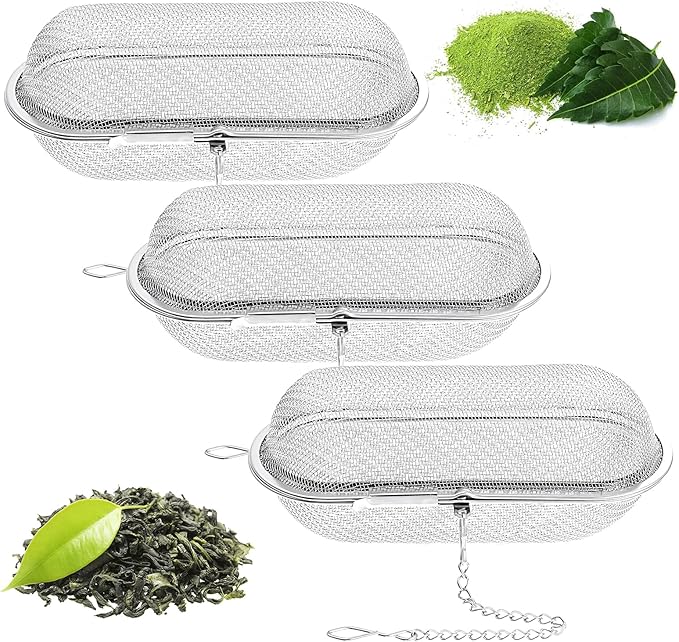 Tea Ball Infusers, 3 Pcs 4.25 x 1.75 Inch Stainless Steel Tea Infuser Floating Mesh Tea Strainer Ball Mulling Spice Ball Infuser Oval Reusable Tea Steeper Tea Filter for Kitchen Home Office