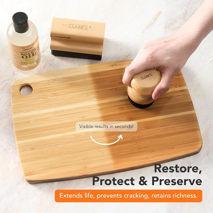 CLARK'S Cutting Board Oil 12 Oz, Food Grade Mineral Oil - Lemongrass Scent | Mineral Oil for Wood Cutting Board Added Lemongrass Essential Oils - Butcher Block Conditioner - Restores and Protects Wood