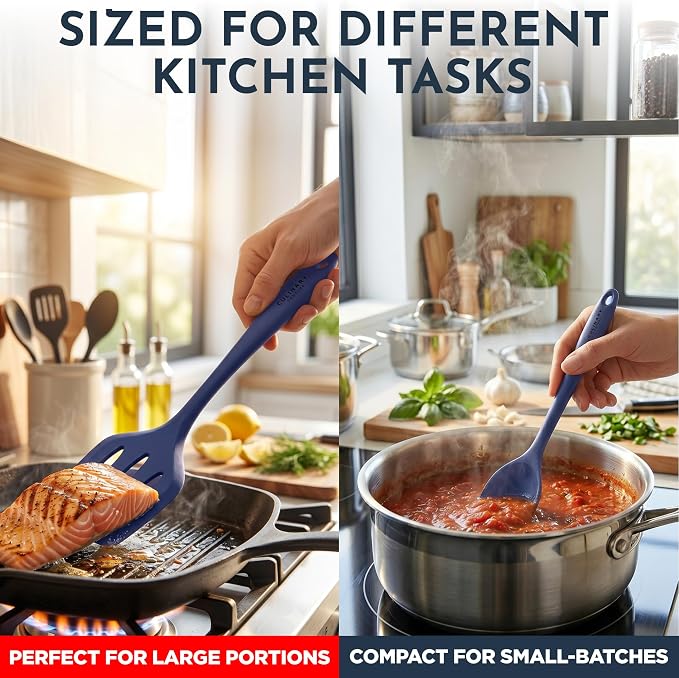 Culinary Couture Blue Silicone Kitchen Utensils Set of 6, Non-Stick Heat-Resistant Silicone Kitchen Utensils Set with Steel Inner Core