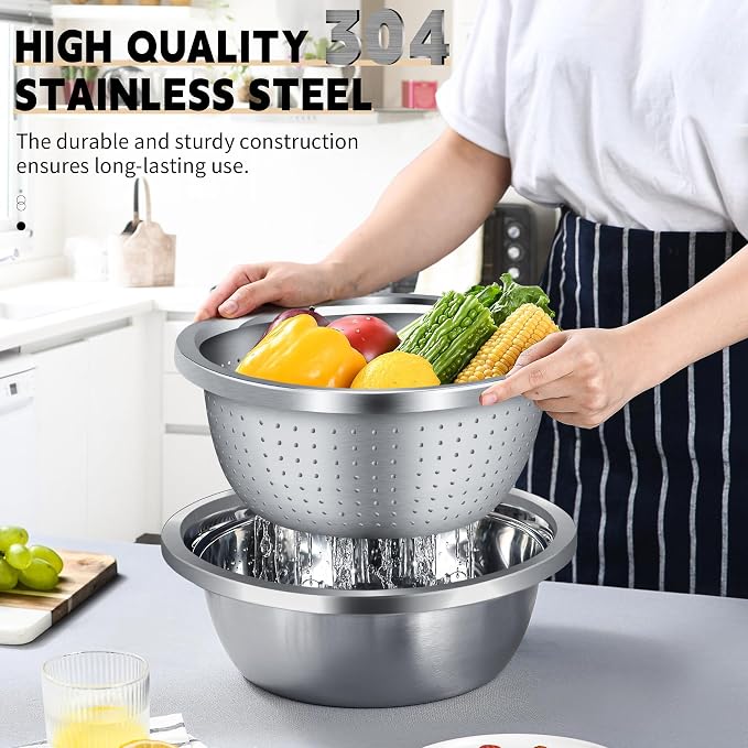 Gulex Colander Stainless Steel 3-quart with Bowls,Strainer for Kitchen(2PC)