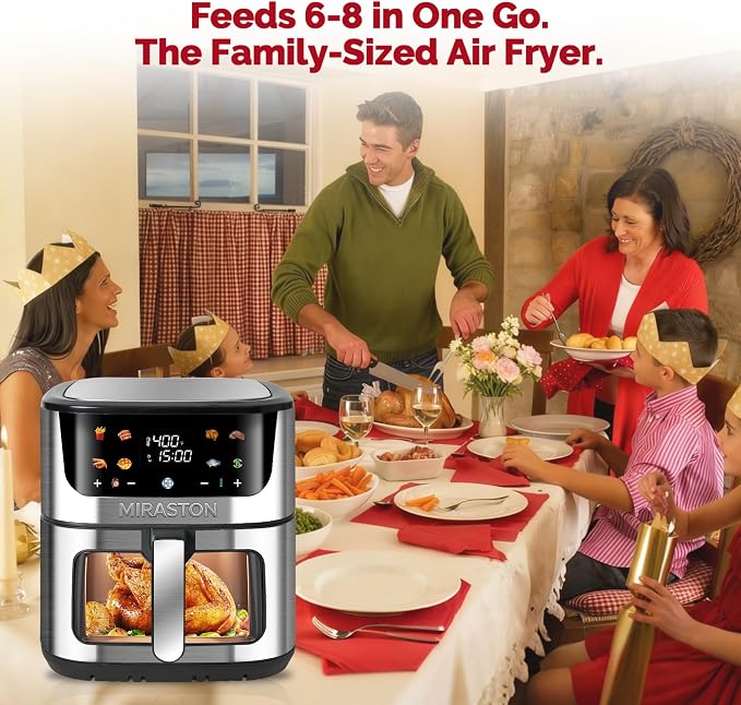 8.5QT Digital Air Fryer, XL Stainless Steel Oven for Family Meals | FAMILY SIZE: Large capacity air fryer for 4-8 people; PFAS-free coating, healthy & fast cooking，effortless dishwasher clean.