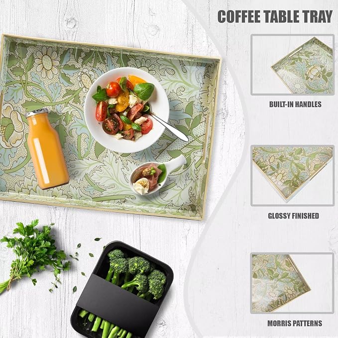 Spsyrine Serving Tray with Handles, Plastic Decorative Tray for Coffee Table, Living Room, Home Decor, Dianthus
