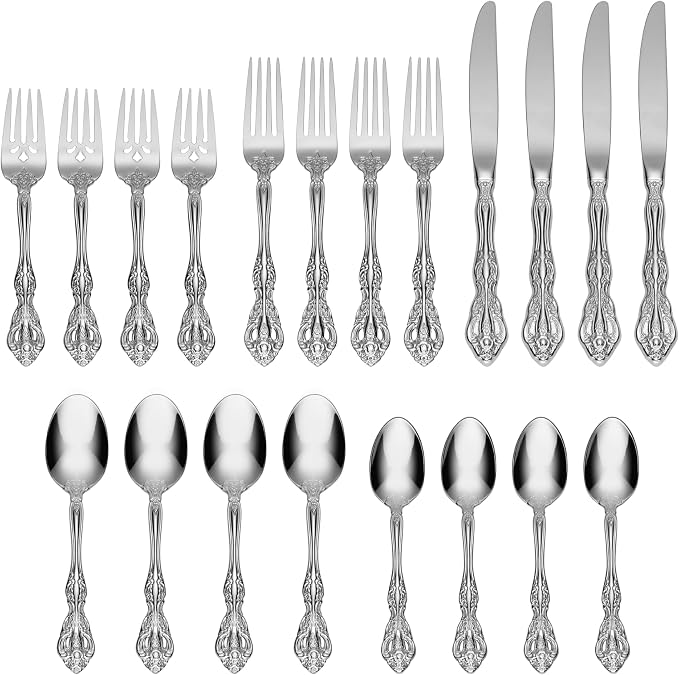 Oneida Michelangelo 20-Piece 18/10 Silverware Set for 4, Flatware | silver, dishwasher safe | includes knives, forks, and spoons | heavy duty, cutlery set, utensil set, wedding silverware