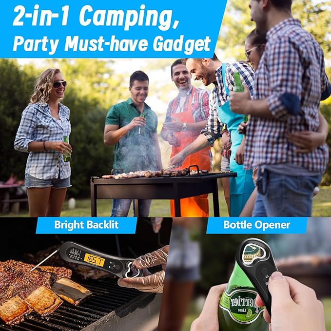 Meat Thermometer Digital, Instant Read Meat Thermometer for Grill and Cooking, with Bottle Opener, Backlight & Calibration Food Thermometer, Kitchen Gadgets for BBQ, Turkey, Candy, Liquids