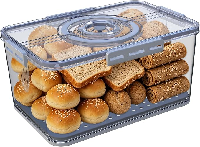Fanlory Bread Box with Lid and Handle,Bread Storage Container With Time Recording for Camping & Outdoor Travel,Airtight Bread Keeper for Homemade Toast, Bagel,Cookies,Not dishwasher safe