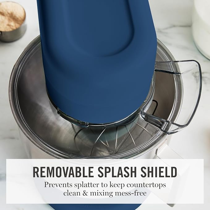 Martha Stewart 5.3QT Tilt Head Stand Mixer, 12 Speeds, Stainless Steel Bowl | Dough Hook, Stainless Whisk, Beater, Removable Splash Shield, Bread, Cake & Whipping, Electric Kitchen Mixer, Indigo Blue