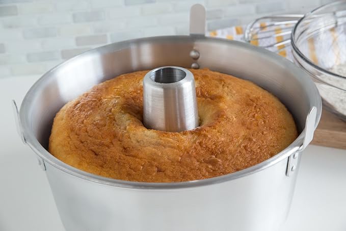 Fox Run Angel Food Cake Pan, Removable Bottom, Aluminum 9.75" Tube Cake Pan | Bake Bundt Cakes & Angel Food Cakes | Tube Cake Pan With Cooling Feet | Consistent Results | Kitchen Essential Baking Pan