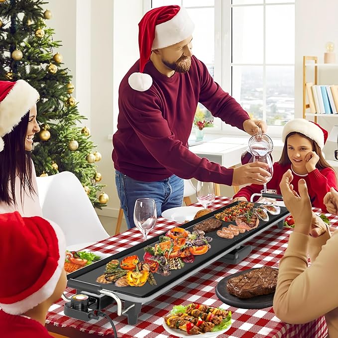 COSTWAY 39.5” Electric Griddle, Extra Large Teppanyaki Grill with 2 Nonstick Surfaces, Adjustable Temperature, Insulated Handles & Drip Tray, Indoor Outdoor BBQ Grill for Party, Camping & RV (39.5'')