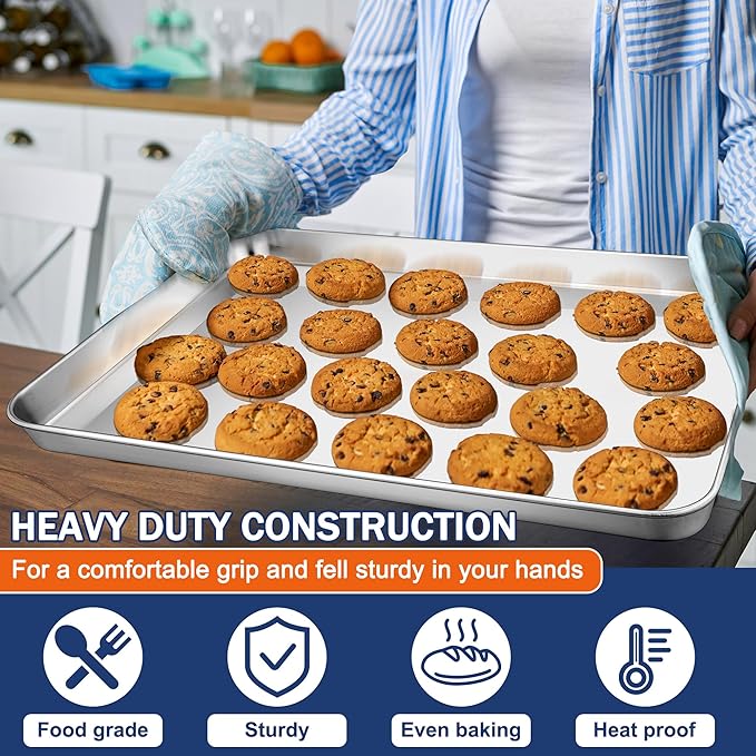 P&P CHEF Baking Sheet Pan, Stainless Steel Cookie Sheet, 19.6 Inch & 1 Pcs | Oven Tray Sheet Pan for Baking & Serving, Baking Tray for Multi Uses, Heavy Duty & Non-toxic, Rust Free & Dishwasher Safe