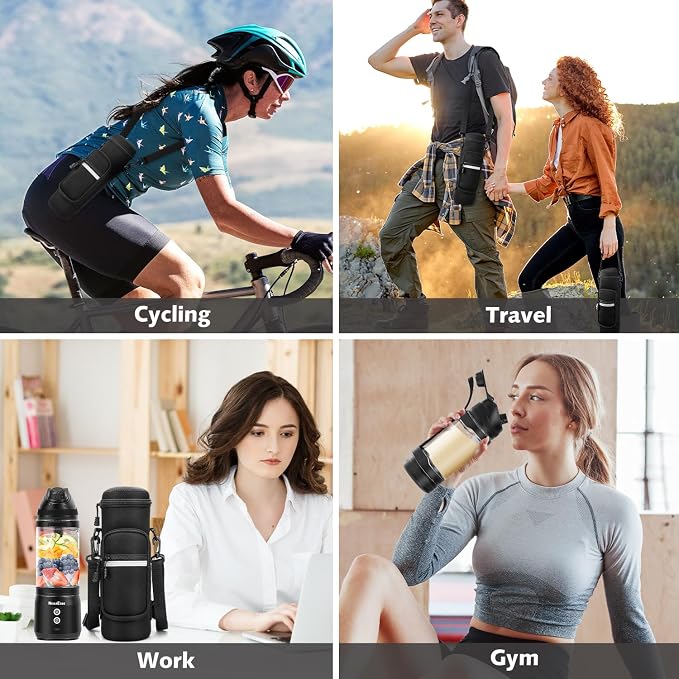 Portable Blender with Insulated Carrying Case & Recipe Book for Shakes and Smoothies, 24 OZ Personal Juicer Electric Protein Shaker Bottle, Mini Small Blender Cup with USB-C Rechargeable, Travel Lid
