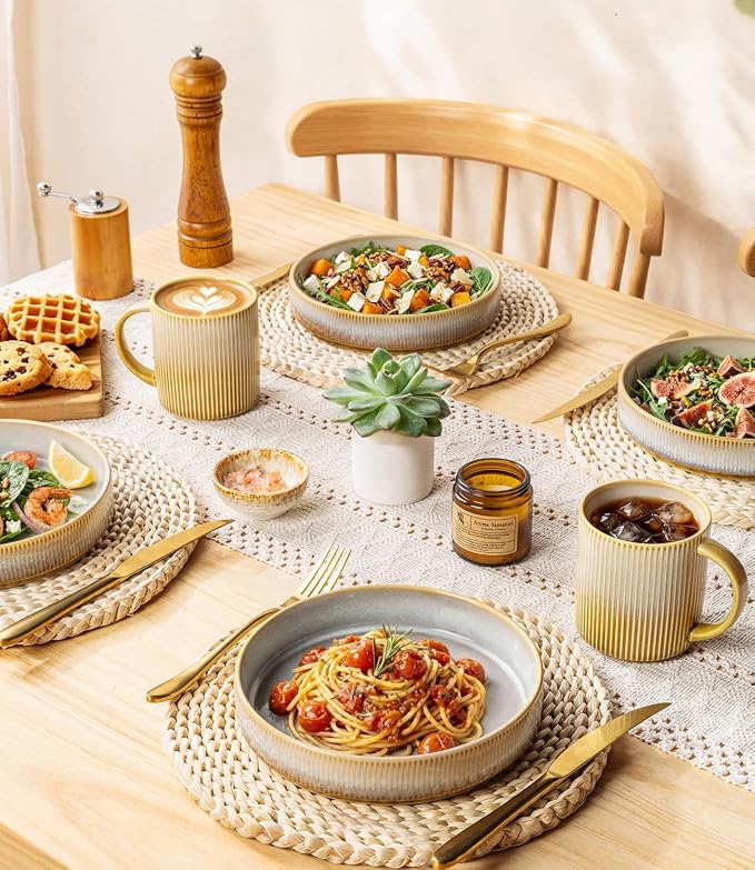 7.5" Ceramic Pasta Bowls Set of 4, Salad Bowls | Versatile Serving Bowls for Pasta, Salad, Fruit & Noodles, Housewarming & Wedding Gift, Autumn Haze