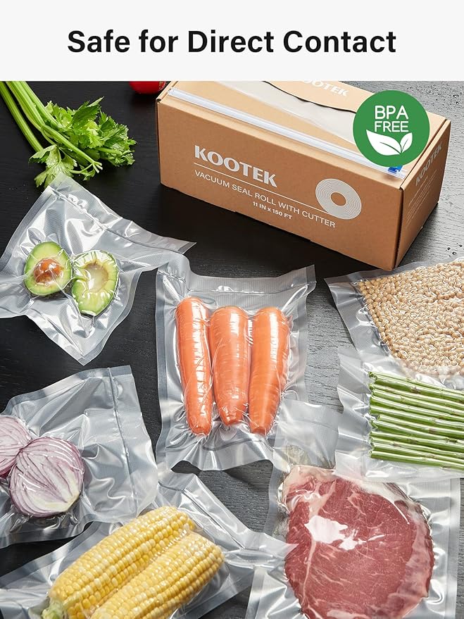 Kootek 11" x 150' Vacuum Sealer Bags Roll for Food with Cutter Dispenser | BPA-Free, Compatible with All Vacuum Sealers, Customizable Size, for Sous Vide/Microwave/fridge, Long Term Storage, Meal Prep