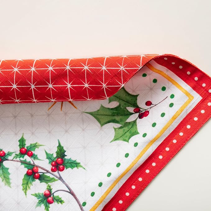 Maison d' Hermine Placemats Set of 4 Reusable 100% Cotton (13"x19") | Cloth Place Mats Washable Table Mats for Kitchen Dining Party Wedding Home Thanksgiving Christmas - Poinsettia Christmas