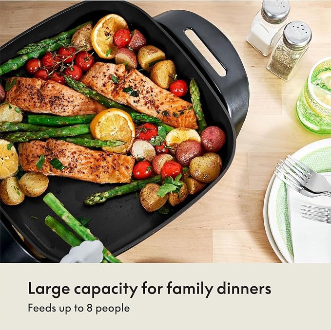 bella 12x12 Electric Skillet & Frying Pan with Glass Lid, Nontoxic, Coppper