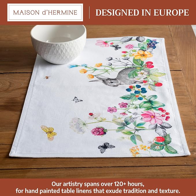 Maison d' Hermine Placemats Set of 4 Reusable 100% Cotton (13"x19") | Cloth Place Mats Washable Table Mats for Kitchen Dining Party Wedding Hotel Home Restaurant Spring Summer - Printemps