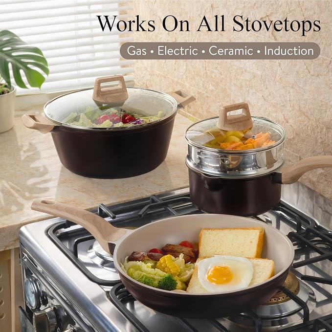 CAROTE 21pcs Ceramic Cookware Sets, Pots and Pans Set | Healthy Cooking Set, Non-Toxic Induction, Ultra Durable, Easy Clean, Induction Compatible, PFAS FREE