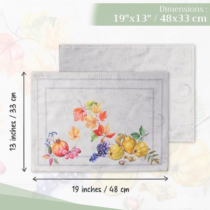 Maison d' Hermine Placemats Set of 4 Reusable 100% Cotton (13"x19") | Cloth Place Mats Washable Table Mats for Kitchen Dining Party Wedding Hotel Home Thanksgiving Christmas - Fruit D'Hiver