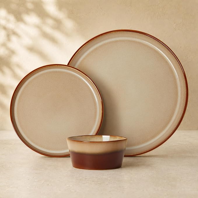 Dinnerware Set for 4, Ceramic Dish Sets, Plate and Bowl Set, Microwave & Dishwasher Safe Dishware Set, Chip & Scratch Resistant Dinner Set, No Two Are Alike, Amber Brown