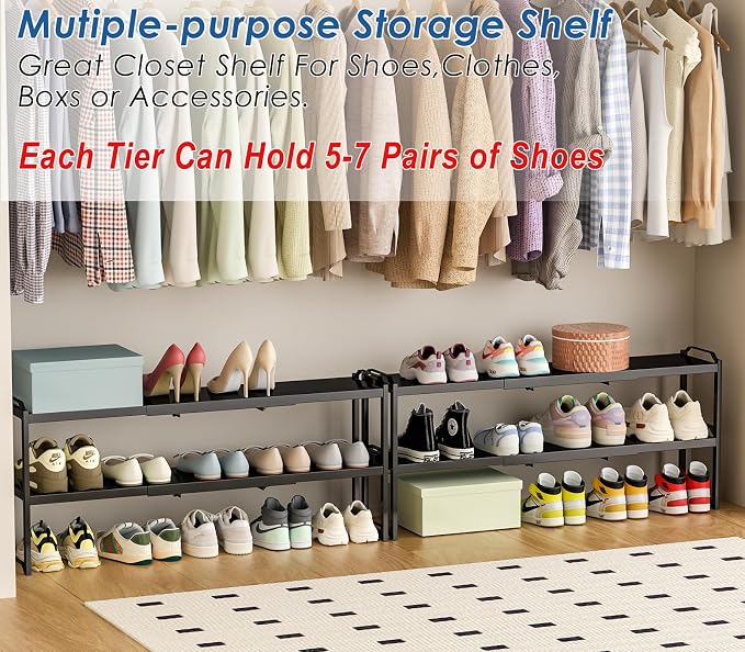 Metal Storage Shelves For Kitchen Pantry, Cabinet Shelf Organizer, Adjustable Height, Expandable Length, Stackable Design,50 LBS Load Capacity, For Dishes Spices Cans Plates Cans Bottles Cups Mugs
