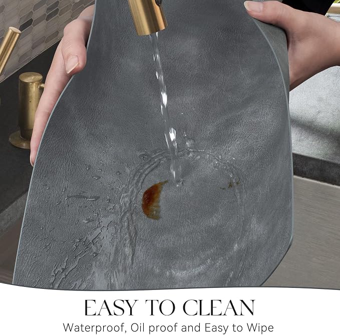 MOSAYT Vinyl Placemats Set of 4-12 X 17 Inch - Faux Leather 100% Waterproof Oil-Proof Wipeable PU Place Mats, Heat Resistant Reversible Table Mats for Kitchen, Dining, Outdoor, Grey