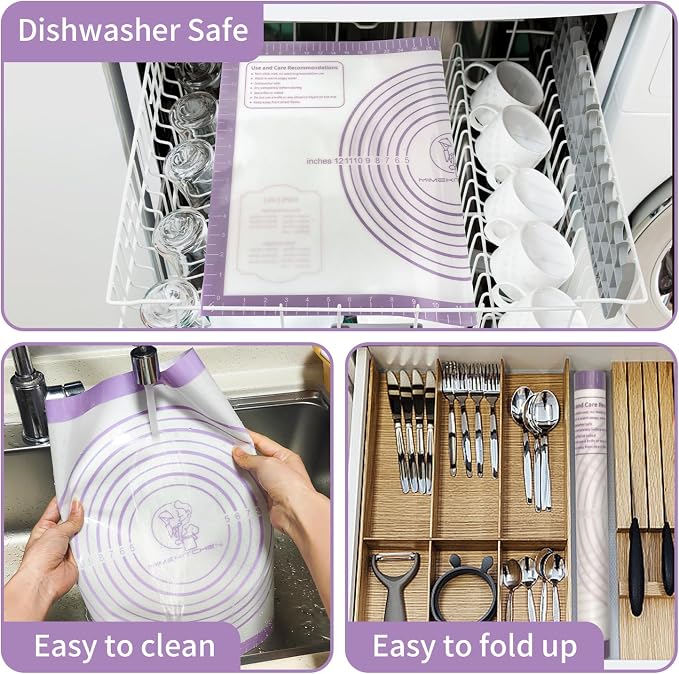 Silicone Mat for Baking, Non Stick Silicone Pastry Mat for Dough Pie Crust, Rolling Mats for Making Cookies Macarons Bread, Easy to Clean& Store