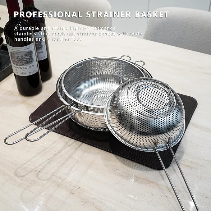 Metal Fine Mesh Strainer and Colander for Kitchen with Handle, Stainless Steel Pasta Strainer/Kitchen Funnel/Collander/Sifter for Strain/Wash Vegetables, Fruits, Spaghetti, Rice (10.2＂)