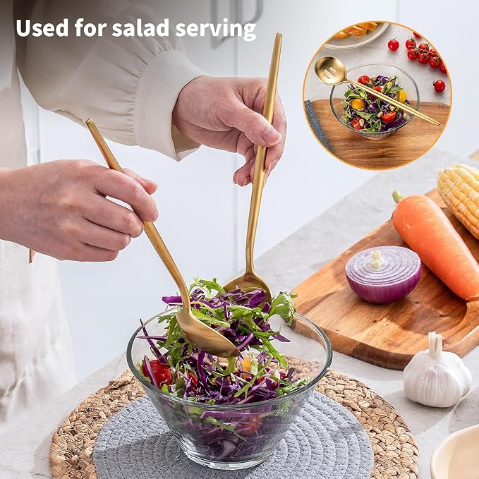 O.C.E. 4 Pcs Serving Spoons Set,Includes 2 Serving Spoons and 2 Slotted Spoon,Large Spoon for Catering Buffet,Matte Gold Utensils,Dishwasher Safe,10.3 Inches
