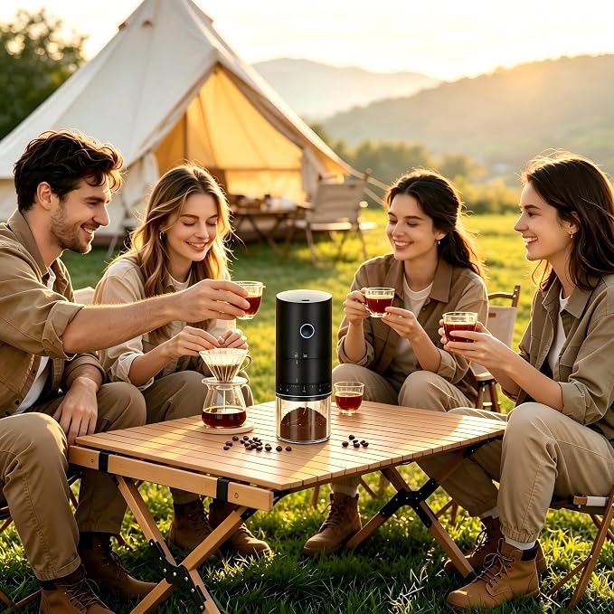 Portable Electric Burr Coffee Grinder with 38 Adjustable Grind Settings - USB Rechargeable Ceramic Core Conical Burr, Coffee Bean Grinder for Espresso, French Press, Travel, Camping, Home & Office Use