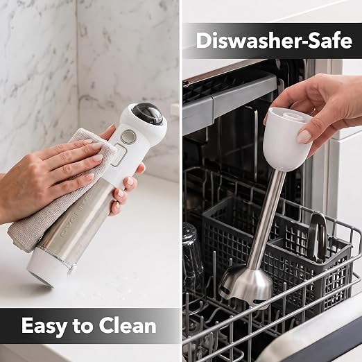 OVENTE Cordless Immersion Hand Blender, 300W Rechargeable White HR995W | Handheld Portable Mixer with Speed Pulse Activating Sensor and Stainless Steel Blades for Smoothies, Shakes, or Baby Food