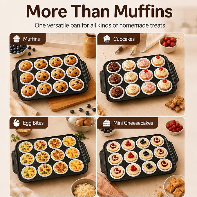 Silicone Muffin Pans for Baking, 12-Cup Muffin Tin with Metal Frame | Reinforced Metal Frame, 12-Cup Size, Easy Release Cups, Nonstick Silicone, Oven & Dishwasher Safe