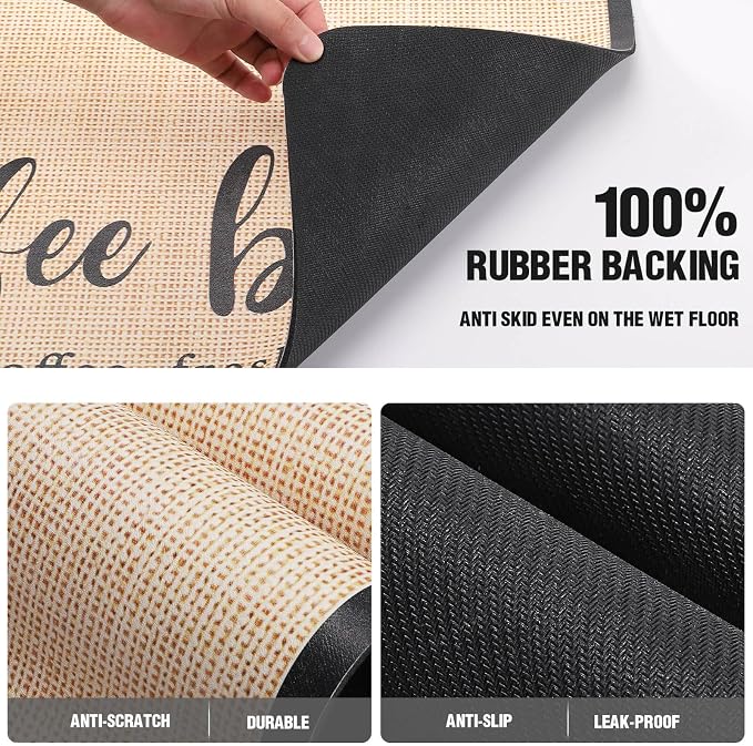 DK177 Coffee Mat - Dish Drying Mat for Kitchen Counter, Hide Stain, Absorbent with Waterproof Rubber Backing, Fit Kitchen Dish Rack Bar Accessories (Coffee Bar, 31.5" x 17")