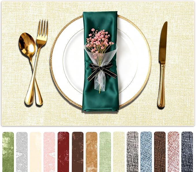 Faux Leather Placemats Set of 6, 11.8"x17.7", Off-White | Reversible Table Mats, Waterproof, Stain & Heat Resistant, Easy Clean for Dining, Gatherings, Outdoor