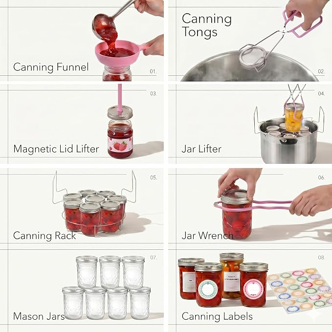 Canning Pot Water Bath Canner with Rack and Lid, 21.5QT Stainless Steel Stock Pot, Canning Supplies Starter Kit with Mason Jars, Tongs, Full Canning Accessories & Canning Tools Set for Beginners