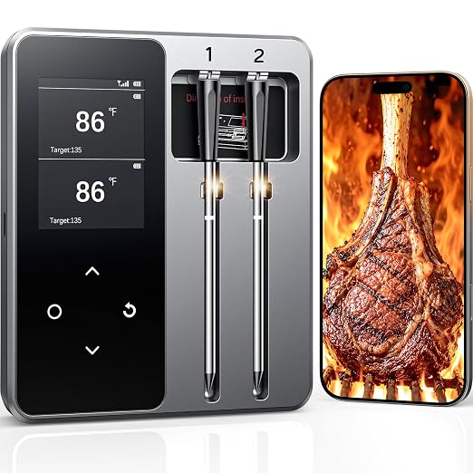 Smart Bluetooth Wireless Meat Thermometer with 6 Sensors,0.5S Instant Read | ±0.5°F digital thermometer, Standalone Base, APP Control & Real-Time Alert, 2 Ultra-Thin Probes for BBQ,Grill, Smoker,Oven