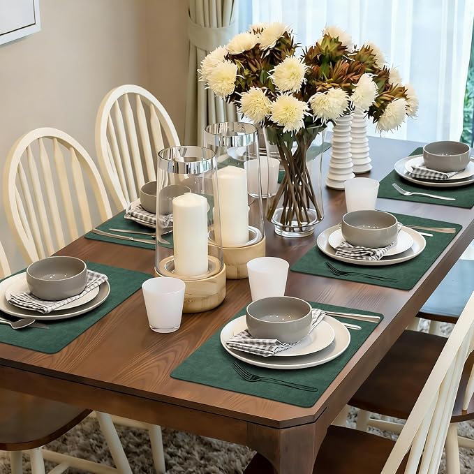 Maxpearl Faux Leather Placemats Set of 4, Easy to Clean, Dark Green | Waterproof - Heat Resistant - Non Slip - Wipe Clean Dining Table Place Mats, Suitable for Indoor & Outdoor Use, 17''×12''