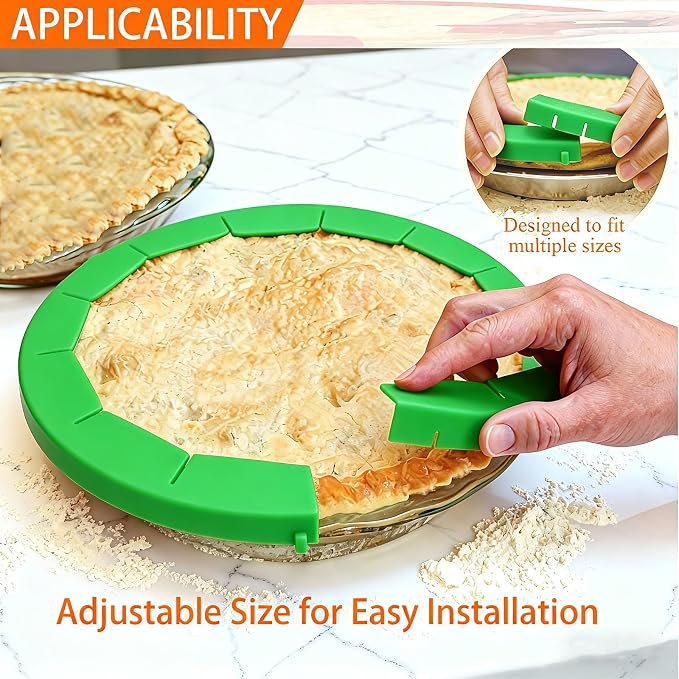 Easily Adjustable Silicone Pie Crust Protector, Fits8-11.5" Pie Crust | Food-Grade Silicone , Prevents Crust Edges from Burning,2 Anti-Slip Clips,BPA-Free, Oven/Microwave/Dishwasher Safe,green,2pcs
